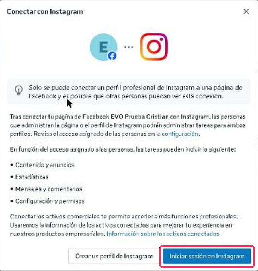 La ventana que sale: toca «Iniciar sesión en Instagram»