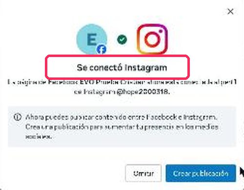 Salió bien: «Se conectó Instagram». Toca «Cerrar», el botón blanco